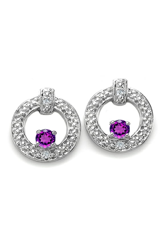 � Round 3 mm Genuine Amethyst Round Circle Earrings