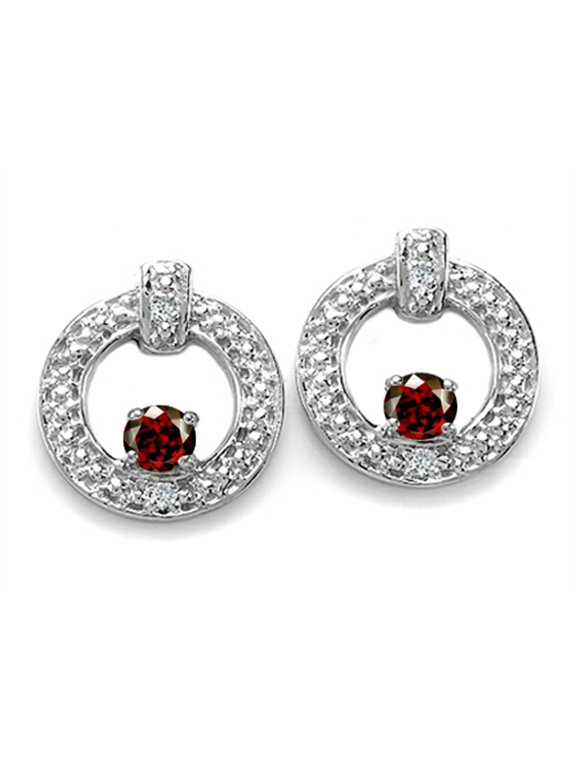 � Round 3mm Genuine Garnet Round Circle Earrings