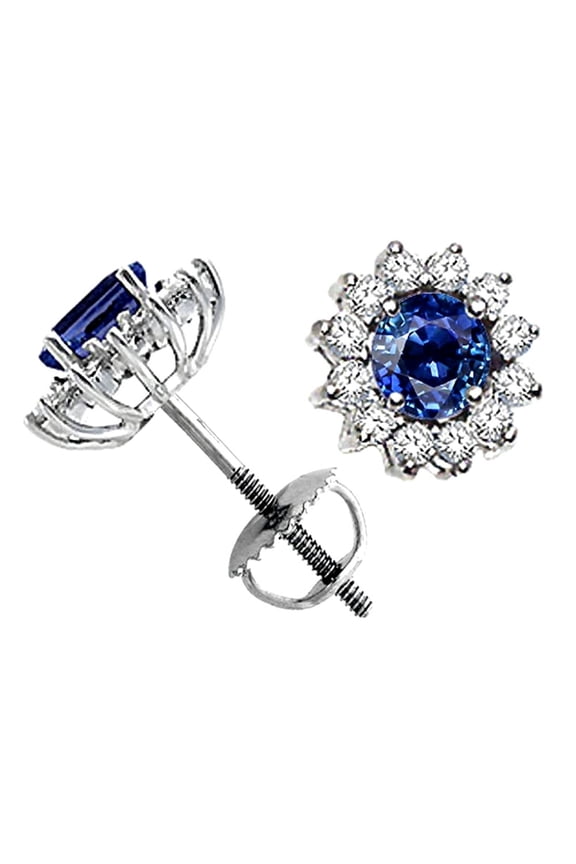 � Round 4.5mm Genuine Sapphire Screw Back Earrings Studs