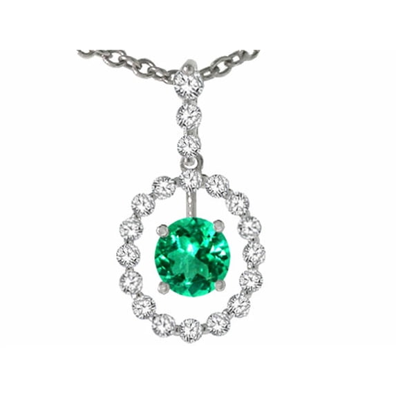 Tommaso Design� Round 5 mm Genuine Emerald and Dimaond Pendant Necklace