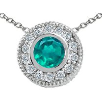 Tommaso Design Round 5mm Genuine Emerald Pendant Necklace in 14 kt White Gold Female Adult