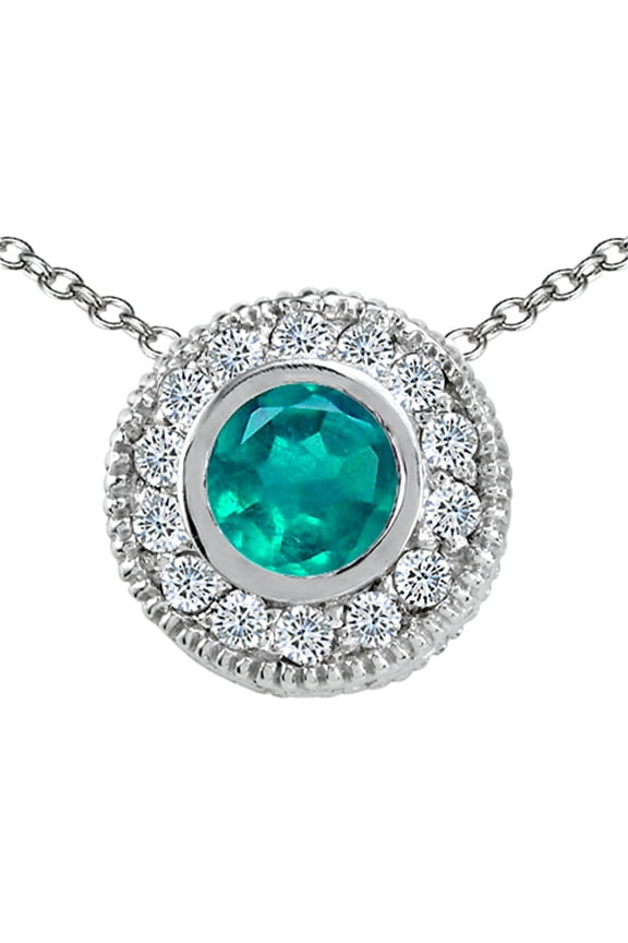 � Round 5mm Genuine Emerald Pendant Necklace