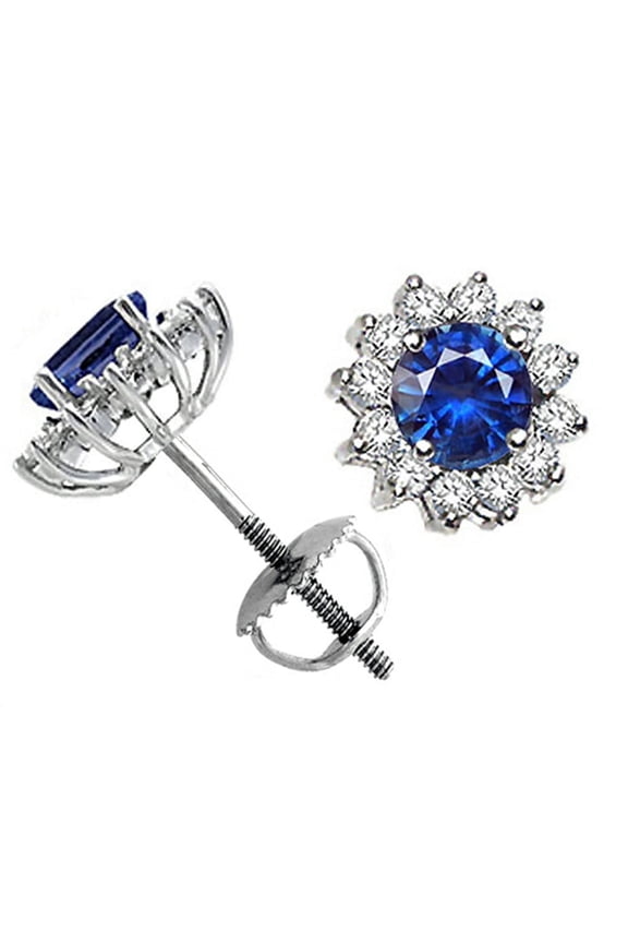 � Round 5mm Genuine Sapphire Screw Back Earrings Studs