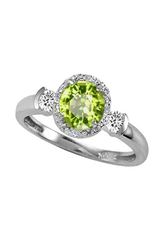 Round 6mm Genuine Peridot and Diamond Ring in 14 kt Yellow Gold Size 4.5 Female Adult