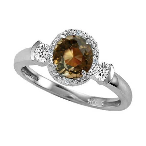 Tommaso Design� Round 6mm Genuine Smoky Quartz And Diamond Ring