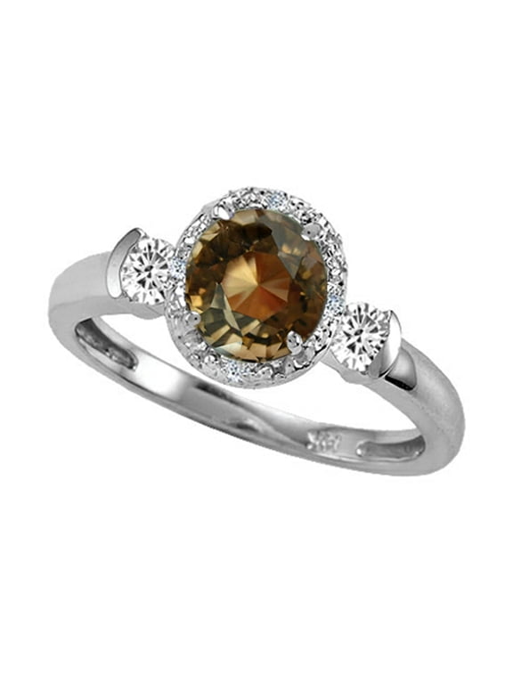 � Round 6mm Genuine Smoky Quartz And Diamond Ring