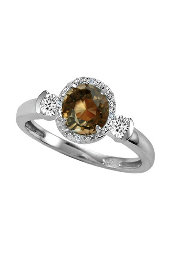 � Round 6mm Genuine Smoky Quartz And Diamond Ring