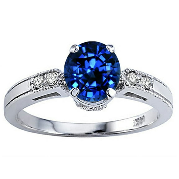 Tommaso Design� Round 7mm Created Blue Sapphire Engagement Ring