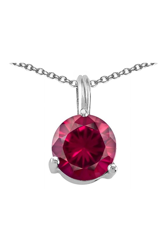 Round 7mm Created Ruby Pendant Necklace