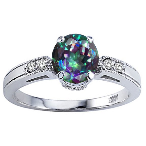 Tommaso Design� Round 7mm Mystic Rainbow Topaz Engagement Ring