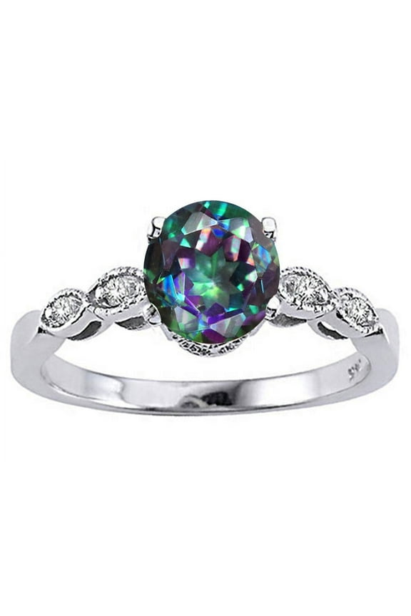 � Round 7mm Mystic Rainbow Topaz Solitaire Engagement Ring