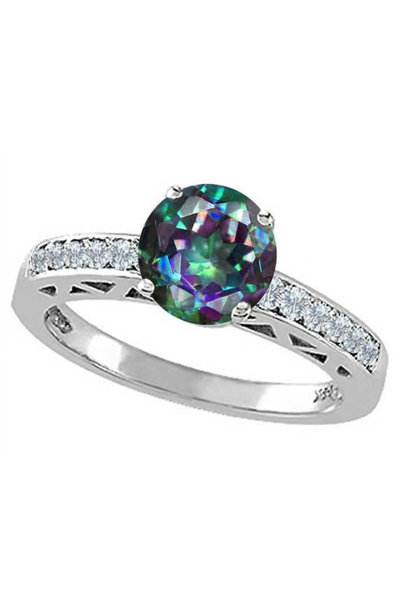 � Round 7mm Mystic Rainbow Topaz Solitaire Engagement Ring