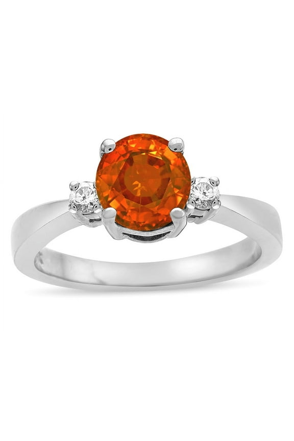 � Round 7mm Simulated Orange Mexican Fire Opal Engagement Ring