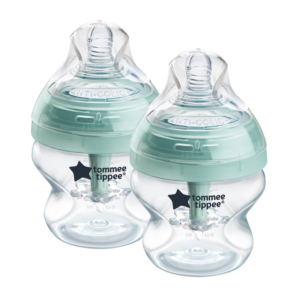 Biberones Anticólicos Avanzados Tommee Tippee, desde 0 meses, Paquete de 2, Biberones de 5oz, con Tetina de Flujo Lento Similar al Pecho para Agarre Natural, Autoesterilizables y Libres de BPA