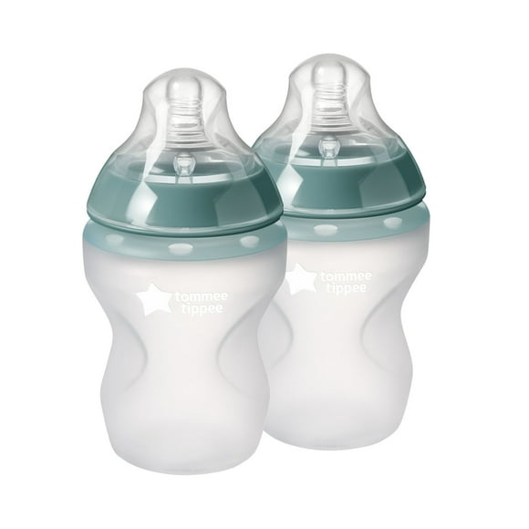 Tommee Tippee Closer to Nature Soft Feel Silicone Baby Bottle (9oz, 2 Count) Slow Flow Breast-like Nipple with Anti-Colic Valve, Stain and Odor Resistant