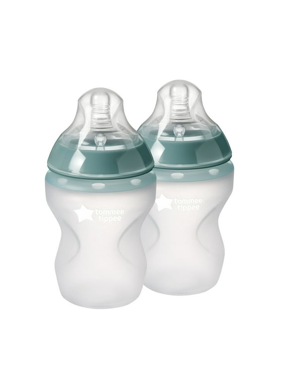 Tommee Tippee Closer to Nature Soft Feel Silicone Baby Bottle (9oz, 2 Count) Slow Flow Breast-like Nipple with Anti-Colic Valve, Stain and Odor Resistant