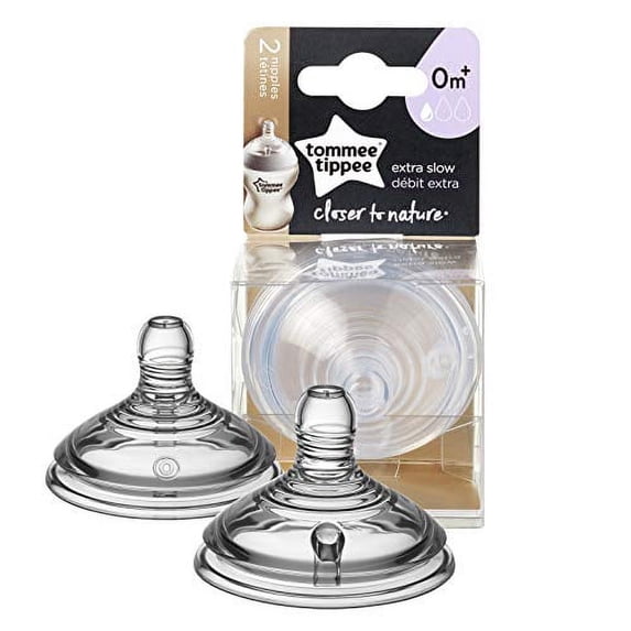 Tommee Tippee Closer to .. Nature Extra Slow Flow .. Baby Bottle Nipples, 0m+ .. – 2pk