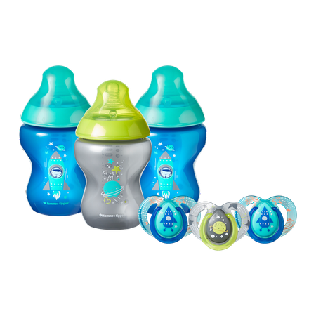 Tommee Tippee Closer to Nature Gift Set, Boldly Go | 3x 9oz Baby Bottles, 3x 6-18mo Pacifiers