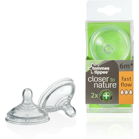 Tommee Tippee Closer to Nature Sensitive Tummy Nipple, Fast Flow, 2-Pack, BPA-Free
