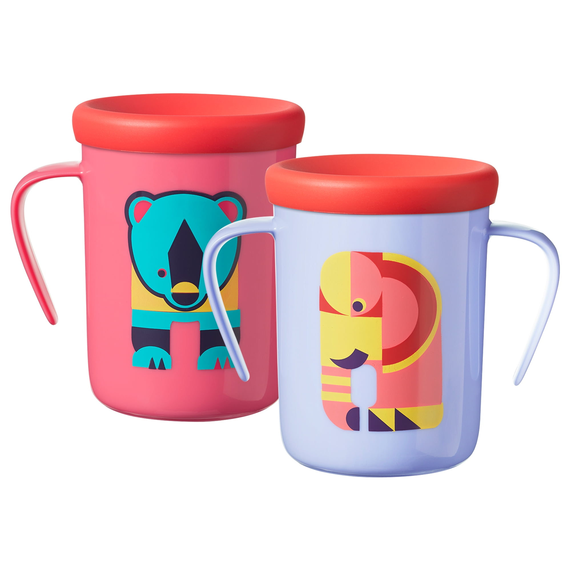 Tommee Tippee Easiflow 360° Spill-Proof Trainer Cup with Travel Lid, Elephant & Bear – 6m+, 2pk