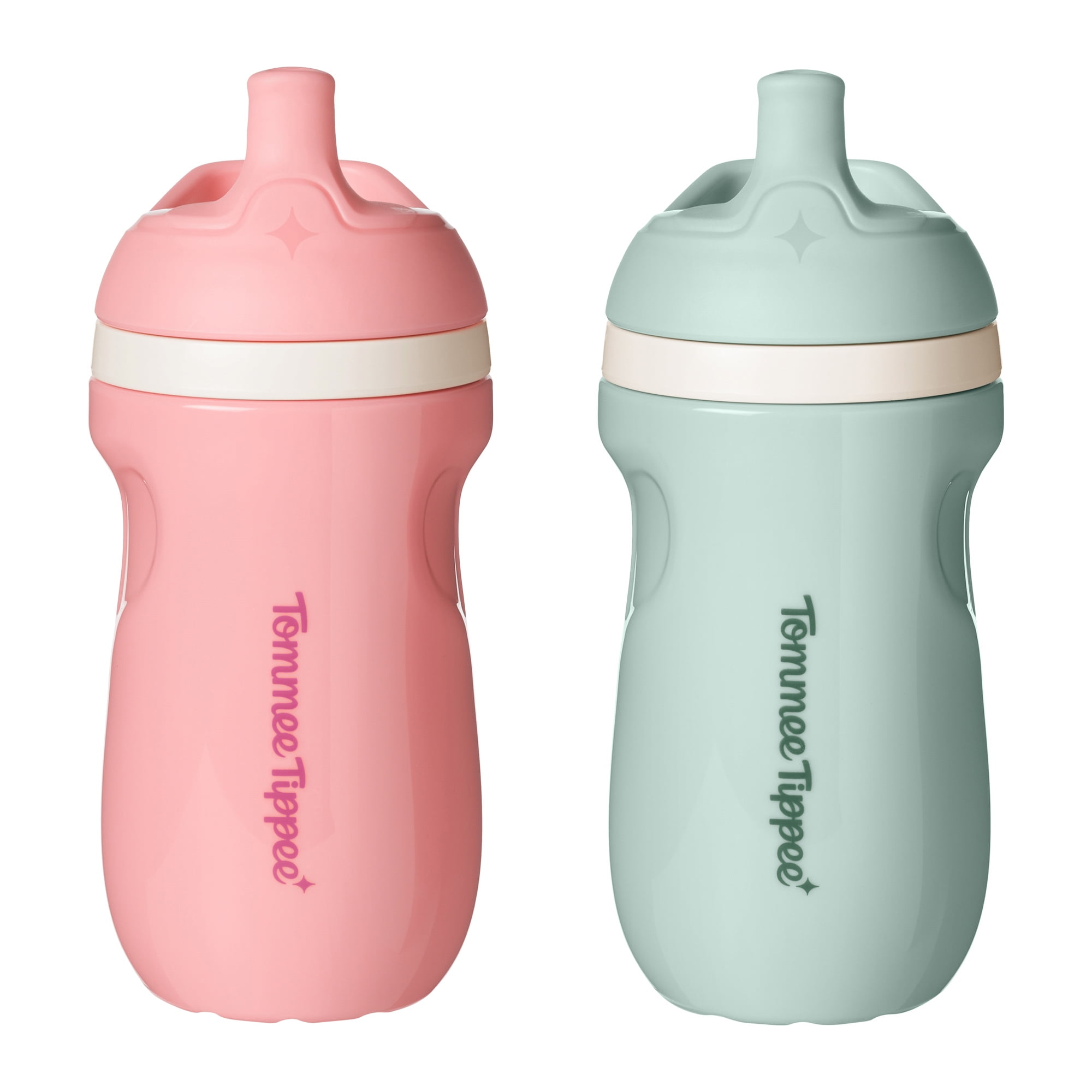 Tommee Tippee Insulated Sportee Bottle, 9oz, 12 Months+, No Spill Toddler Water Bottle, Pink and Mint, 2 count