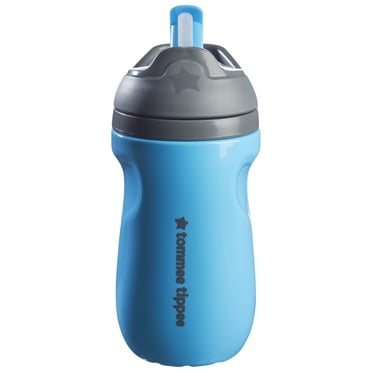 Tommee Tippee Insulated Sporty Straw Bottle, 9oz, 12 Months   Spill Proof Toddler Water Bottle, Flip Lid Helps Keep Straw Clean, Blue, 1 count