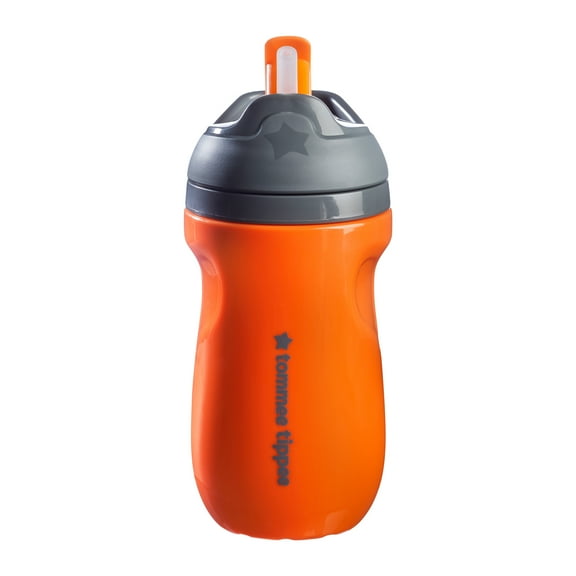 Tommee Tippee Insulated Sporty Straw Toddler Cup, 12m+, 9oz, Spill-Proof, Orange, 1 Pack