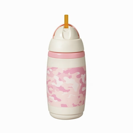 Tommee Tippee Insulated Active Straw Toddler Cup, 12m+, 9oz, Leak-Proof, Pink Camo, 1 Pack