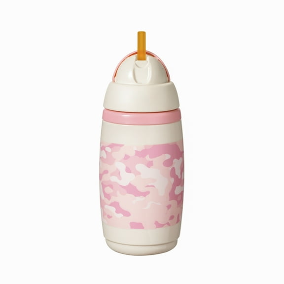 Tommee Tippee Insulated Active Straw Toddler Cup, 12m+, 9oz, Leak-Proof, Pink Camo, 1 Pack