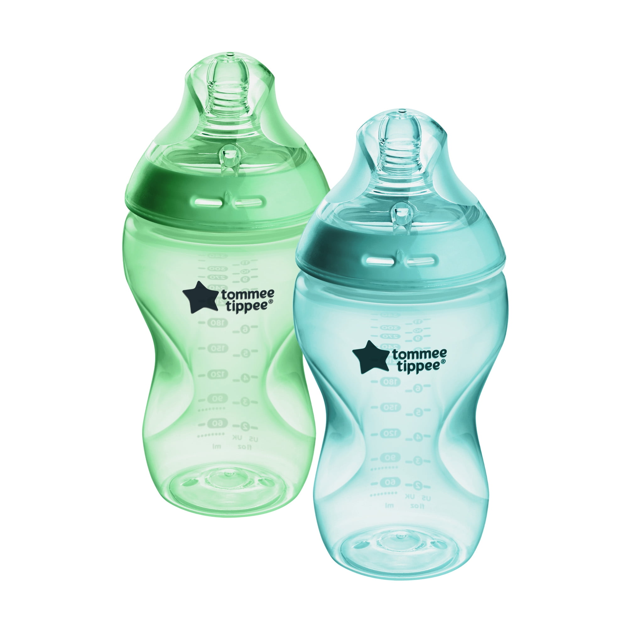 Tommee Tippee Natural Start Anti-Colic Baby Bottles, 11oz, 0 Month+, Slow-Flow Breast-like Nipple for a Natural Latch, Anti-Colic Valve, Fiesta, Pack of 2