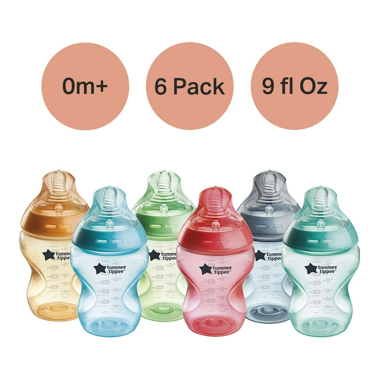 Tommee Tippee Anti-Colic Baby Bottles 9oz Colorful Start with Slow