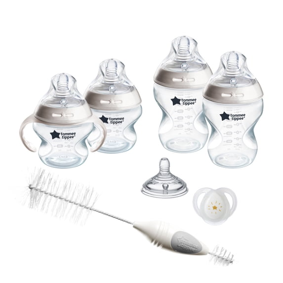 Tommee Tippee Natural Start Baby’s First Newborn Bottle Set, 2x 5oz and 2x 9oz Self-Sterilizing Baby Bottles, Slow & Medium Flow Nipples with Anti-Colic Valves, 0-6 Month Pacifier