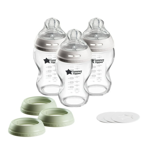 Tommee Tippee Natural Start 3-in-1 Glass Baby Bottle, Cup & Food Jar Set, 9oz, Slow Flow Breast-Like Nipple, Leak-Proof for Travel & Food Storage