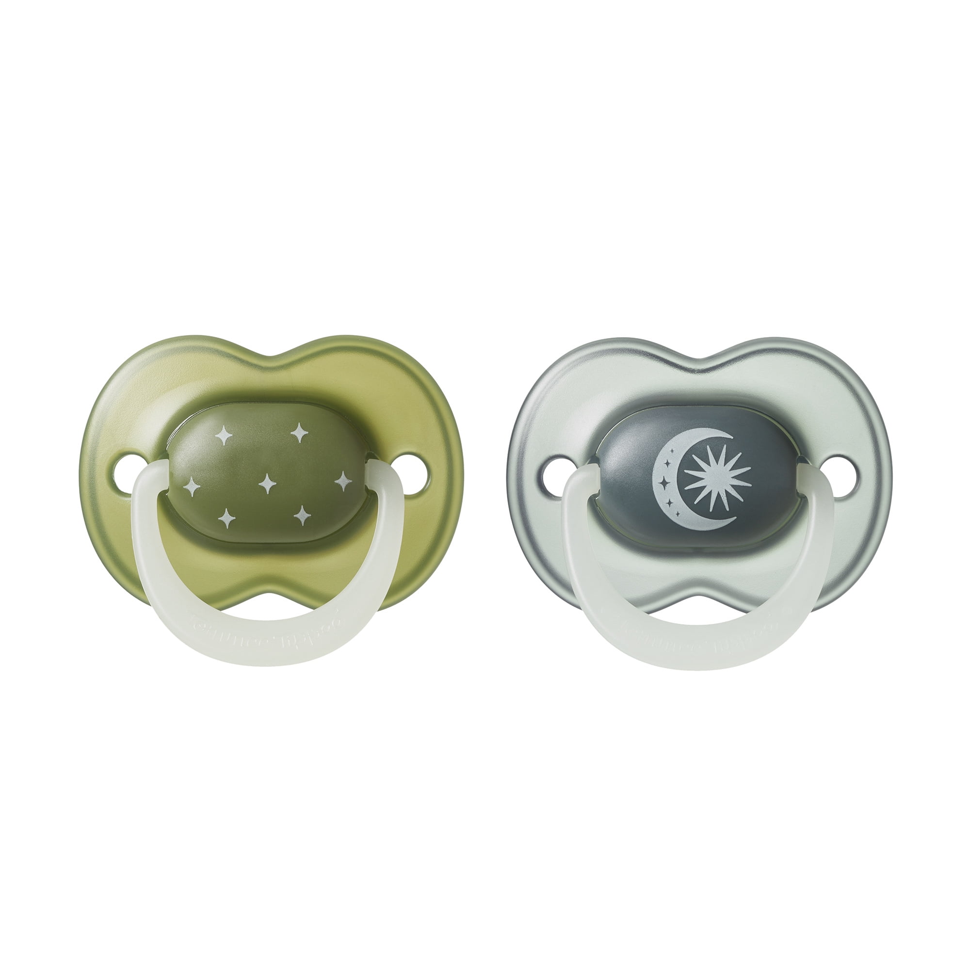 Tommee Tippee NightGlow Pacifier, 18-36 months, 2 count, Glow in the dark, Reusable sterilizer case, 100% BPA Free Silicone, Forest Floor and Midnight Sky