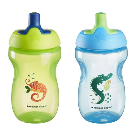 Tommee Tippee Sportee Non-Spill Water Bottle, 12m+, 10oz, Green & Blue, Pack of 2