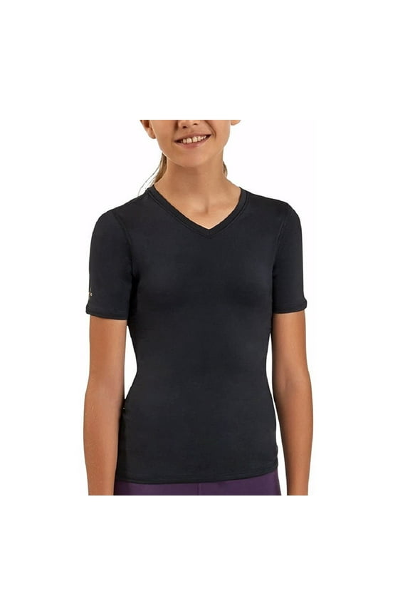 Girls Core Short Sleeve V Neck Tee Shirt, Black, Size: X-Small