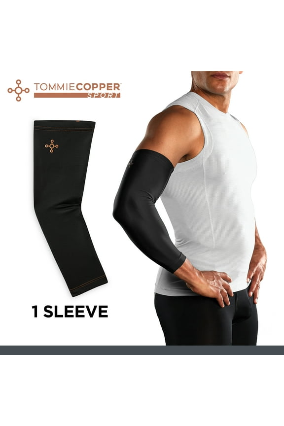 Sport Spandex Compression Arm Sleeve, Black, Adult Small/Medium, Copper and Zinc Infused, 1 per pack