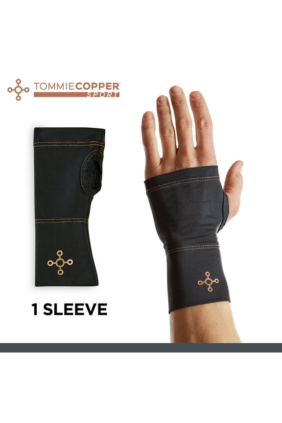 Sport Compression Wrist Sleeve, Black, Adult, Small/Medium, Copper and Zinc Infused Muscle Recovery, 1 Sleeve