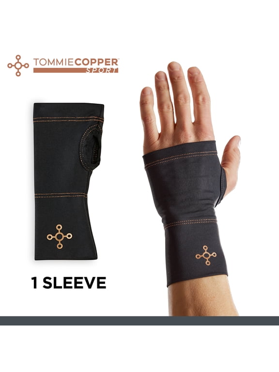 Sport Compression Wrist Sleeve, Black, Adult, Small/Medium, Copper and Zinc Infused Muscle Recovery, 1 Sleeve