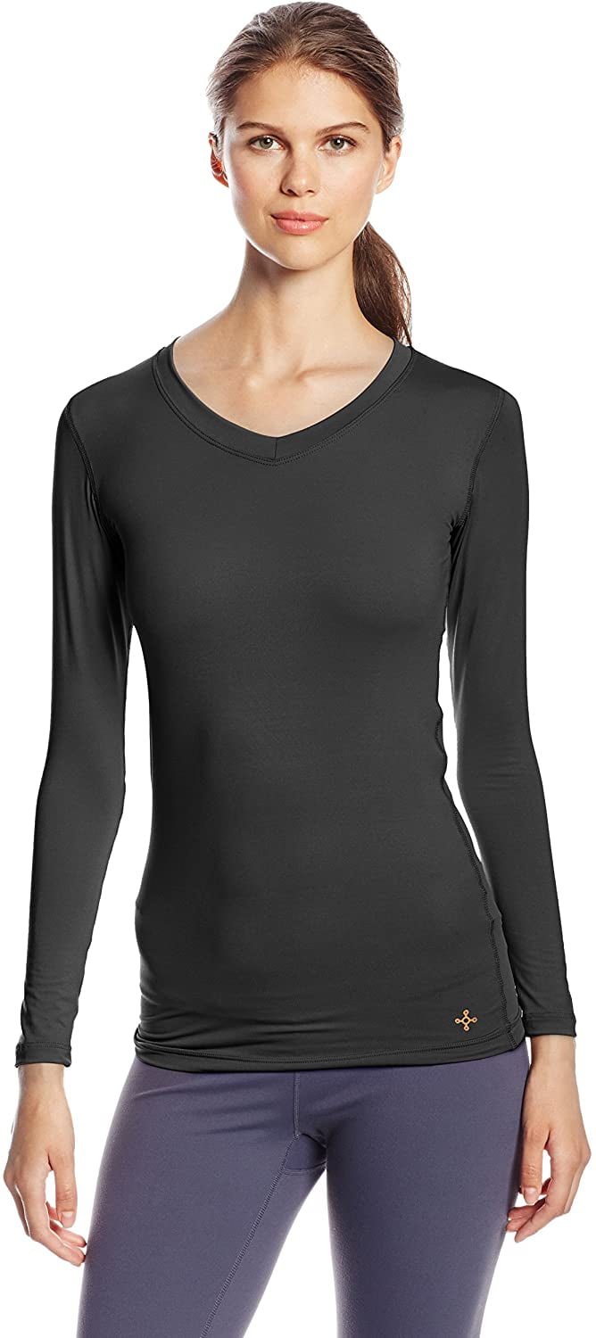 Tommie Copper Womens Recovery Perseverance Long Sleeve V-Neck Shirt, Black,  X-Large