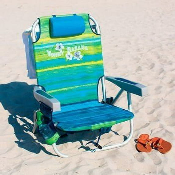 Tommy Bahama 2016 Backpack Cooler Chair with Storage Pouch and Towel Bar ( Green/Blue Stripe)