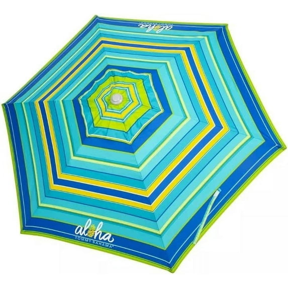 Tommy Bahama 2020 Sand Anchor 7 Feet Beach Umbrella with Tilt and Telescoping Pole Blue/green/yellow