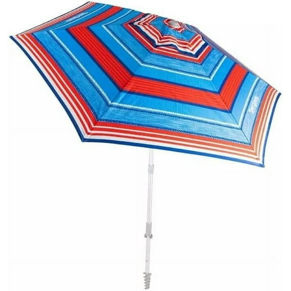 Tommy Bahama 2020 Sand Anchor 7 Feet Beach Umbrella with Tilt and Telescoping Pole orange/blue stripes