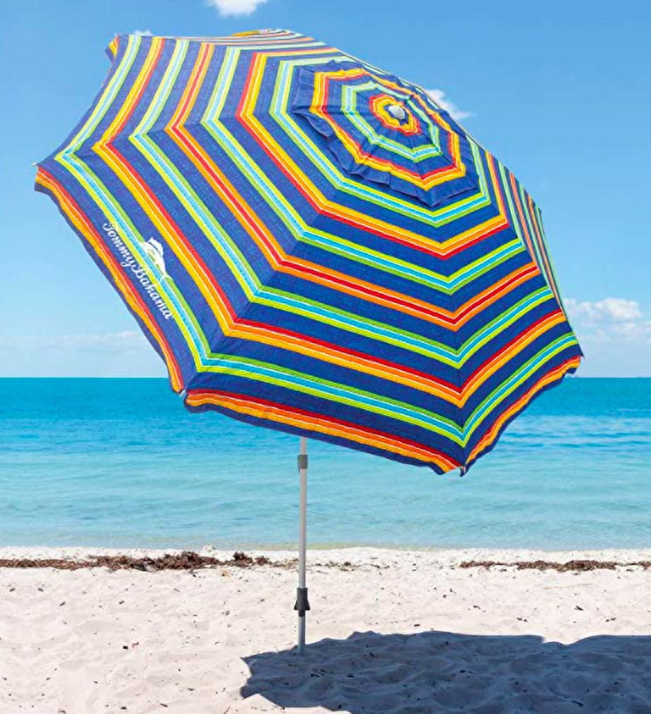 Arrowhead Outdoor 8ft Portable Beach Umbrella & Folding Table, Wind Stabilization Vent, Adjustable Tilt, Stakes & Anchor Included, 6 Cup Holders, Ubf