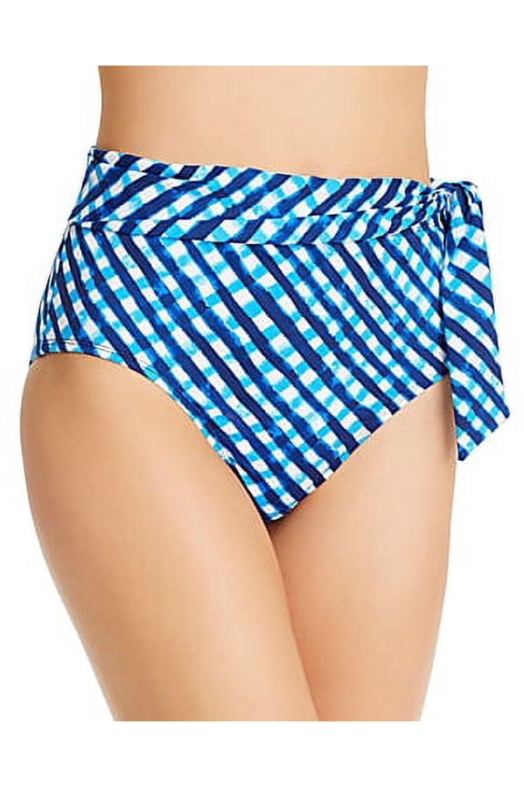 AZURE BLUE Gingham High-Waist Bikini Swim Bottom, US Large