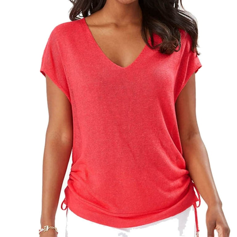 Tommy Bahama Alana Linen Side Tie V Neck Shirt Teaberry Small