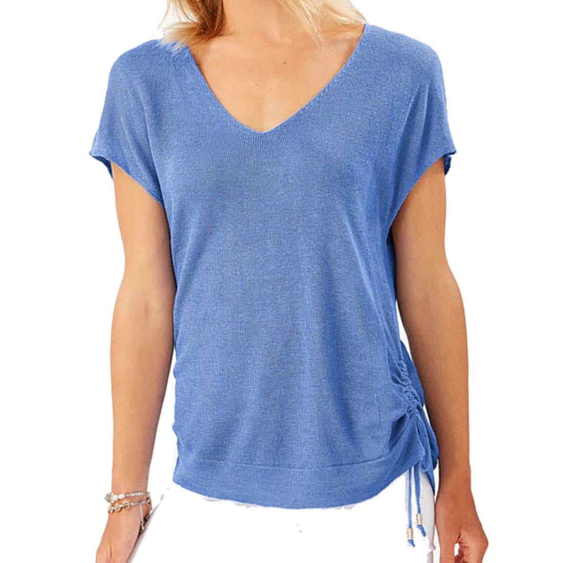 Tommy Bahama Alana Linen Side Tie V-Neck Shirt, Violet Petal, Small