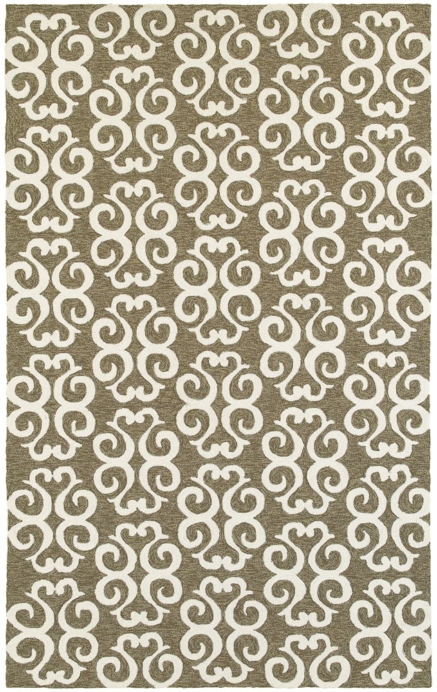 Ivory Geometric Hand-Hooked Synthetic Area Rug, 3'6" x 5'6"