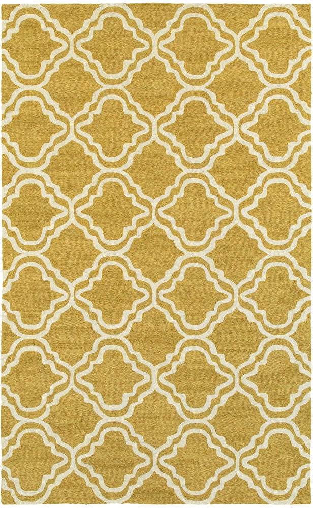 Atrium Gold and Ivory Geometric Hand-Hooked Area Rug
