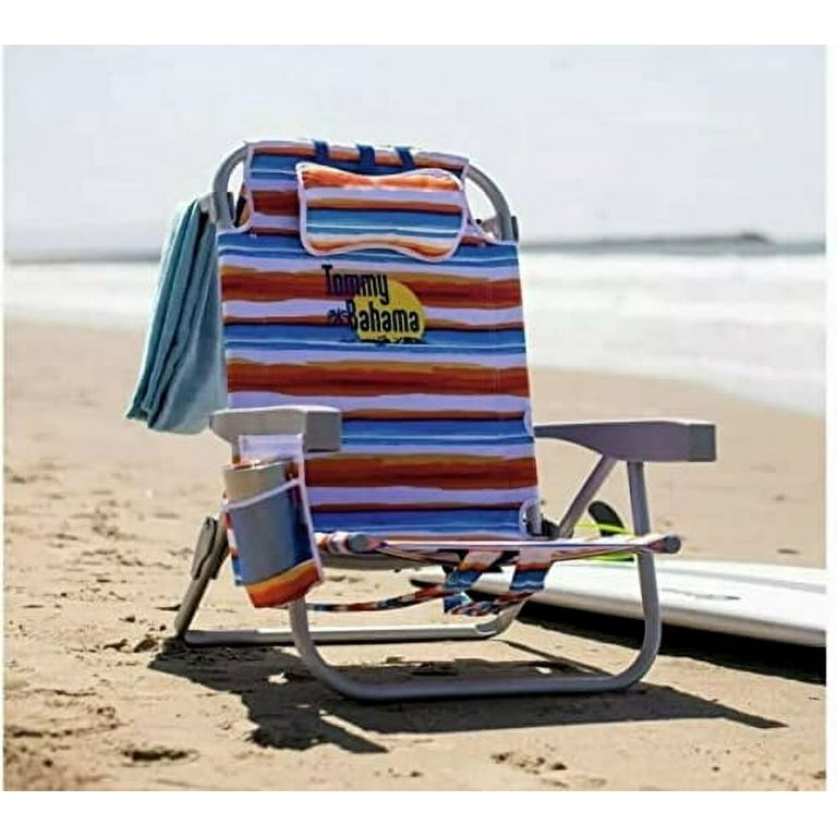Tommy Bahama Backpack Beach Chair 5 Position Classic Lay Flat Insulated  Cooler Towel Bar-Storage Pouch 2022 New Model Tropical Sunset, 1 Pack  Red/White/Blue 